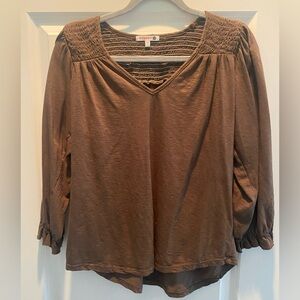 Sundry brown vneck cotton long sleeve shirt - size small (1)